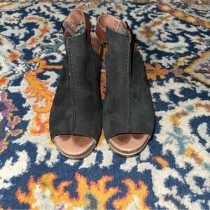 Dansko Reggie Black Nubuck and Brown Leather Peep Toe Clogs Sling backs